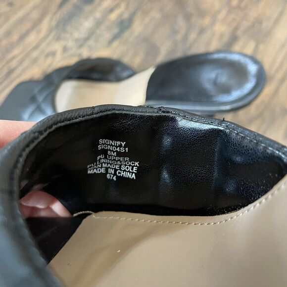 Women’s Square Toe Quilted Heel Mule Black Faux Leather Sz 8 - Picture 3 of 4